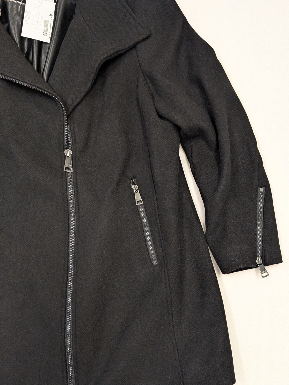 DKNY Women's Black Asymmetrical Zip Walker Coat Jacket Zip Pockets NWT Size XXL - Picture 4 of 6